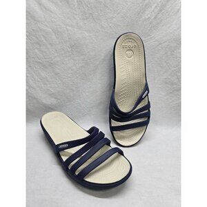 Crocs Rhonda Wedge Sandals Slip-On Strappy Slides Open Toe Blue Women's Size 9